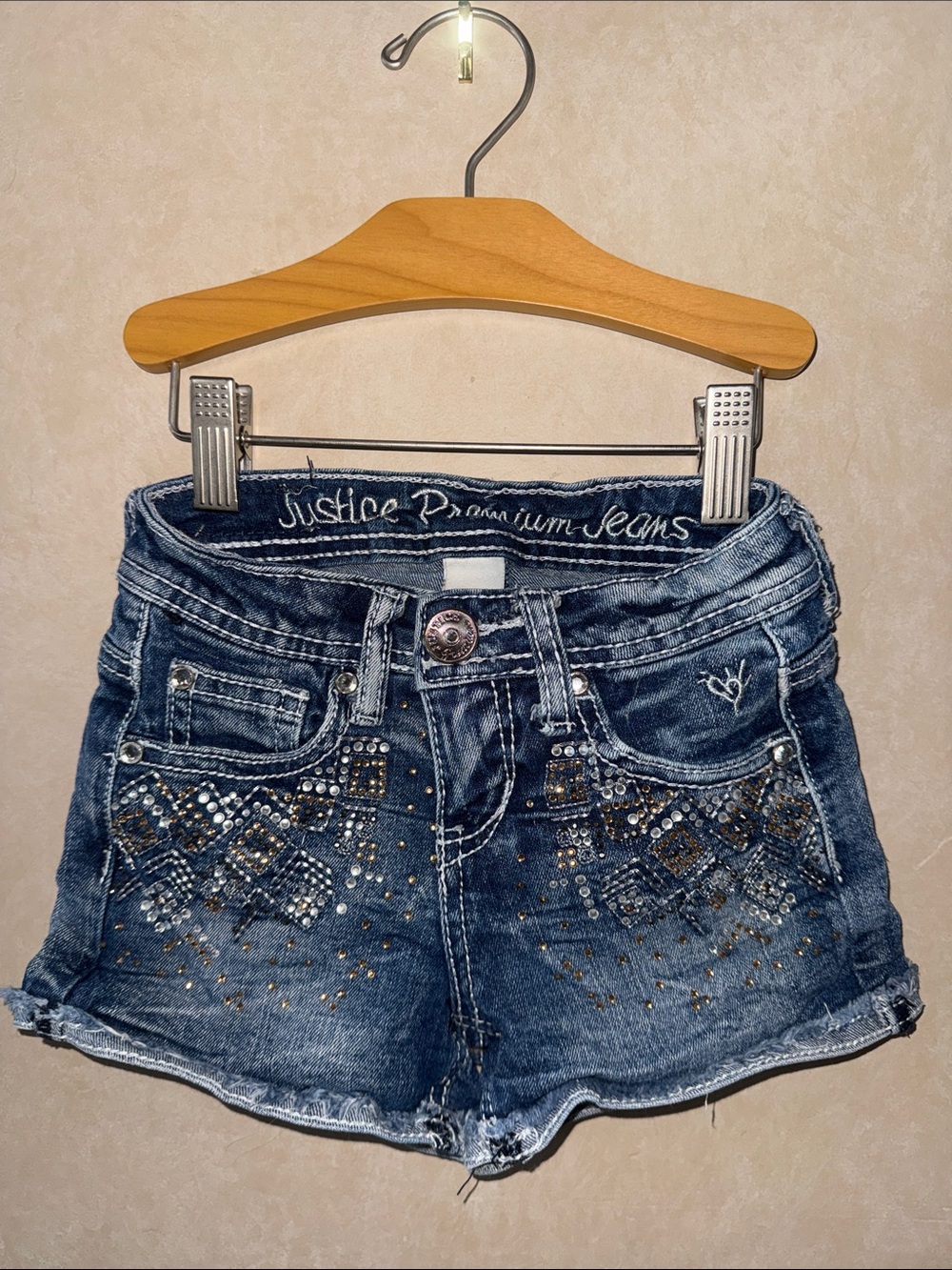 Justice Dark Blue Denim Shorts with Silver & Gold Stud Accents